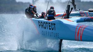 Great Britain SailGP Team helmed by Ben Ainslie in action on Race Day 2 of Bermuda SailGP presented by Hamilton Princess, Season 3, in Bermuda. 15th May 2022. Photo: Ricardo Pinto for SailGP