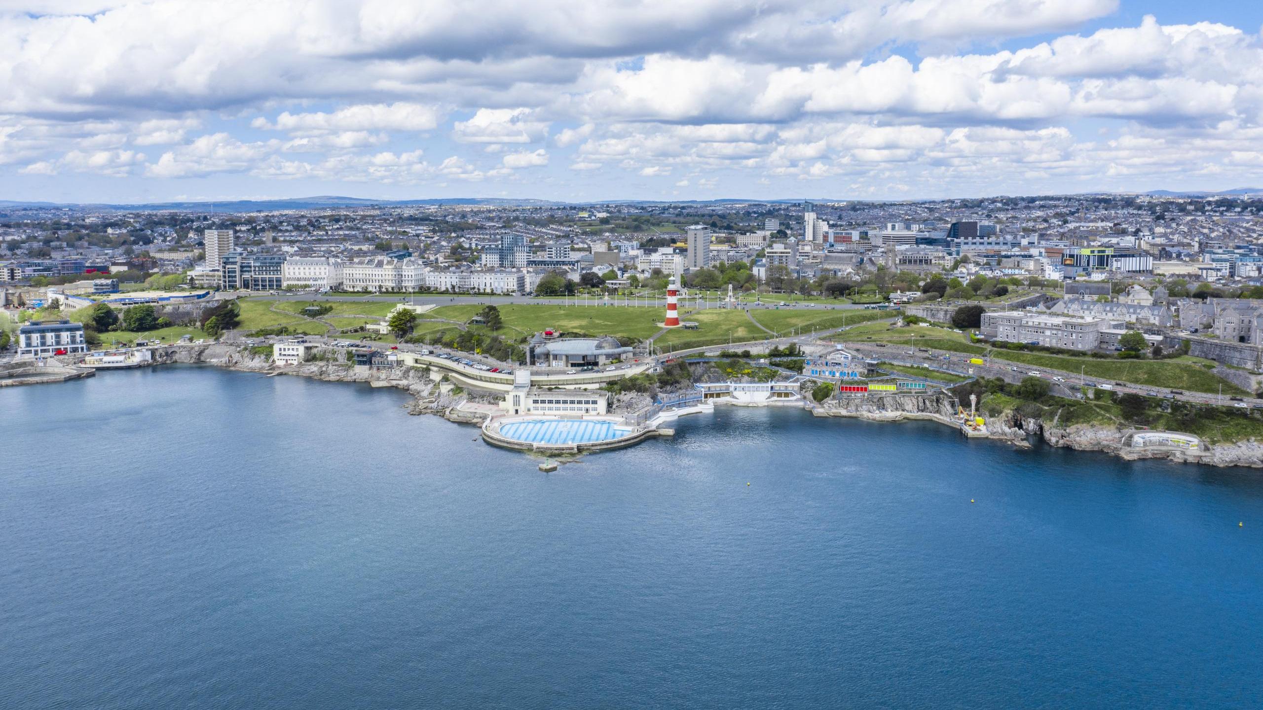 Aerial view of Plymouth waterfront