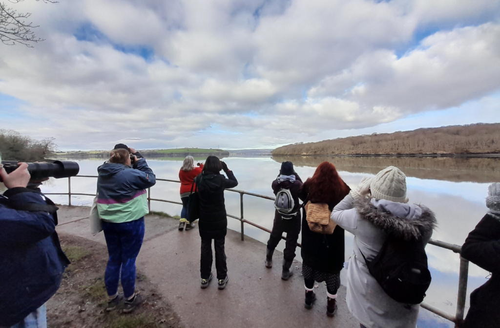 Bird watchers and photographers during the winter bird walk