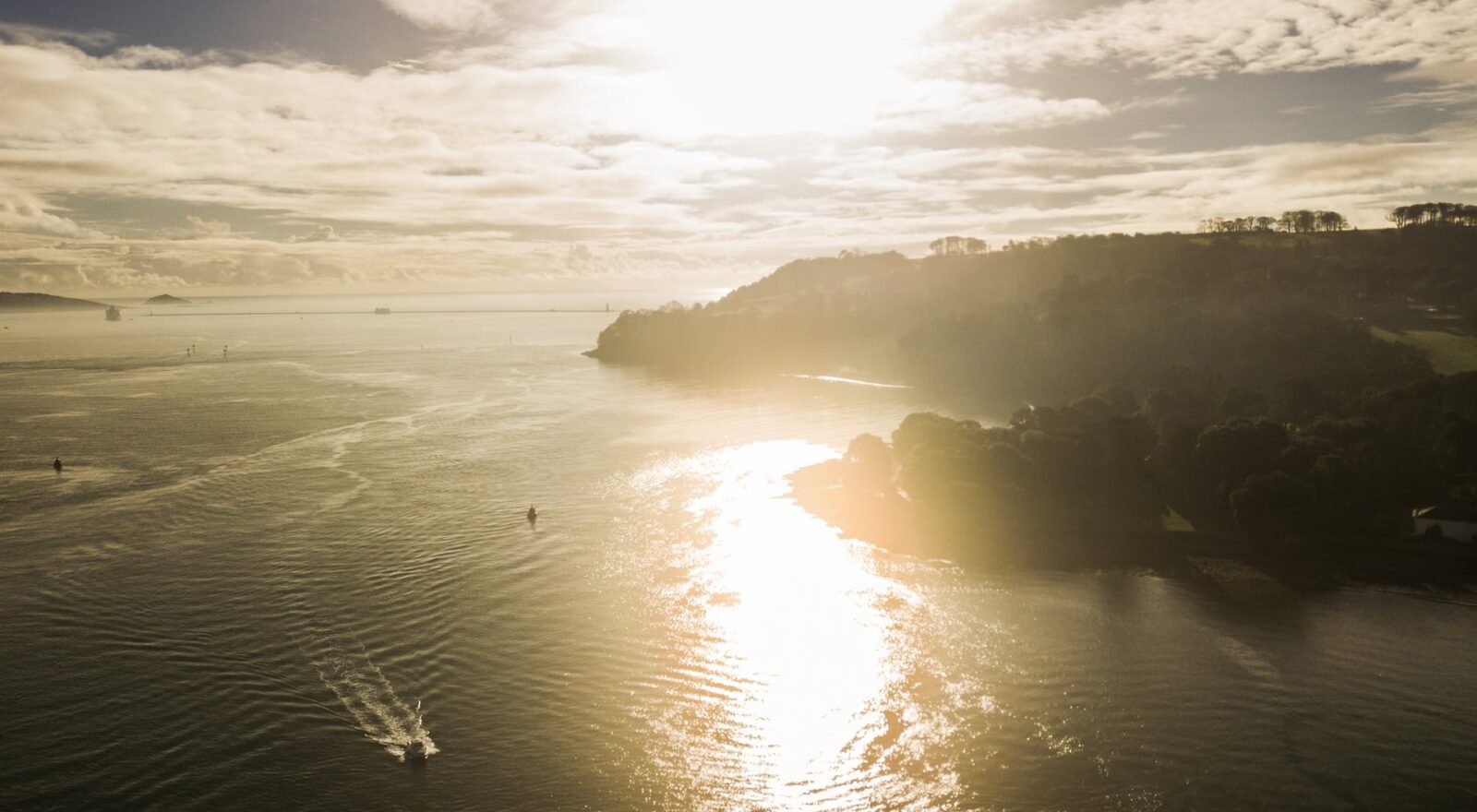 Ariel shot of Plymouth Sound National Marine Park and Mount Edgcumbe